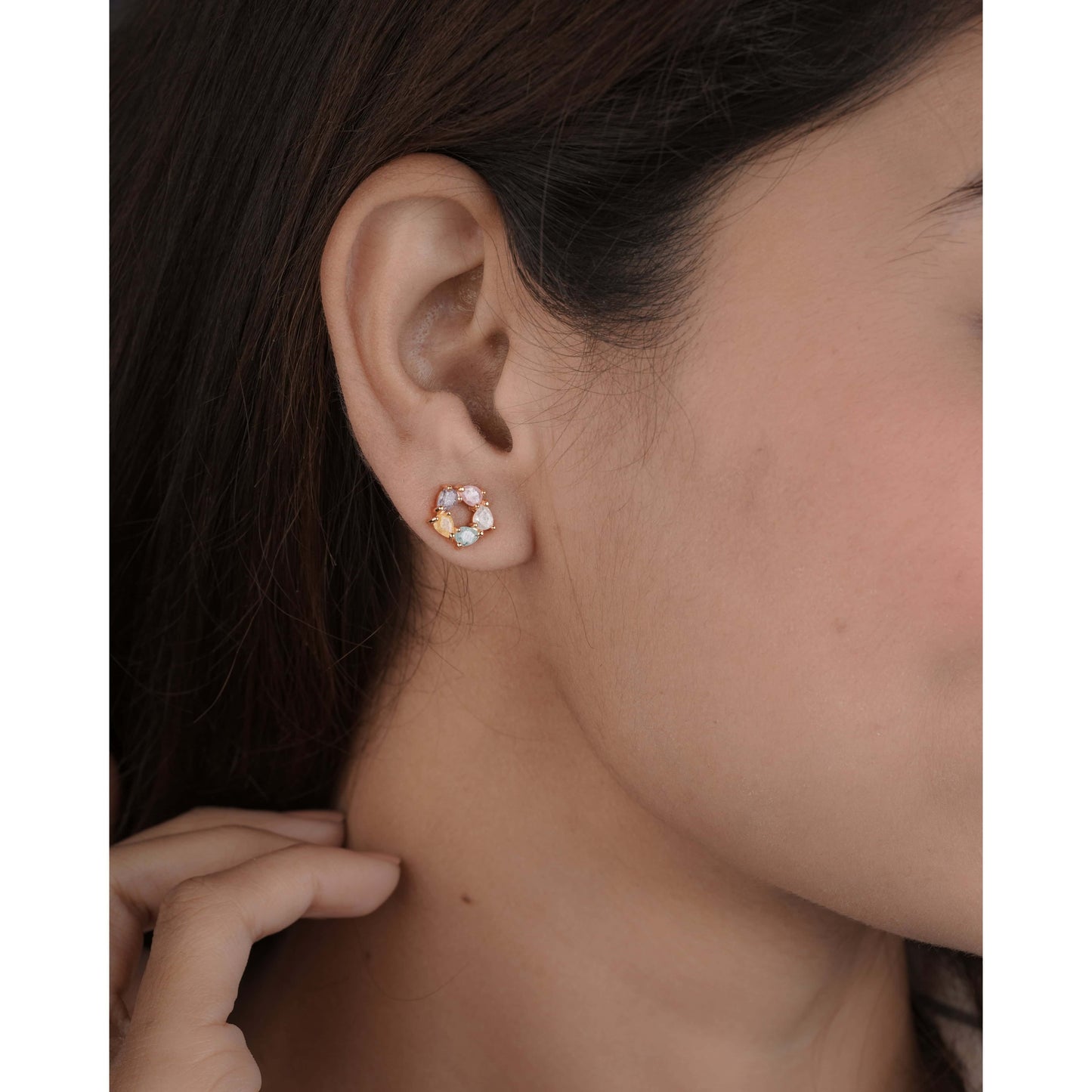 BUY 1 GET 1 FREE -Multi color rose gold delicate fancy Earrings . - Earrings - Belleza Jewels