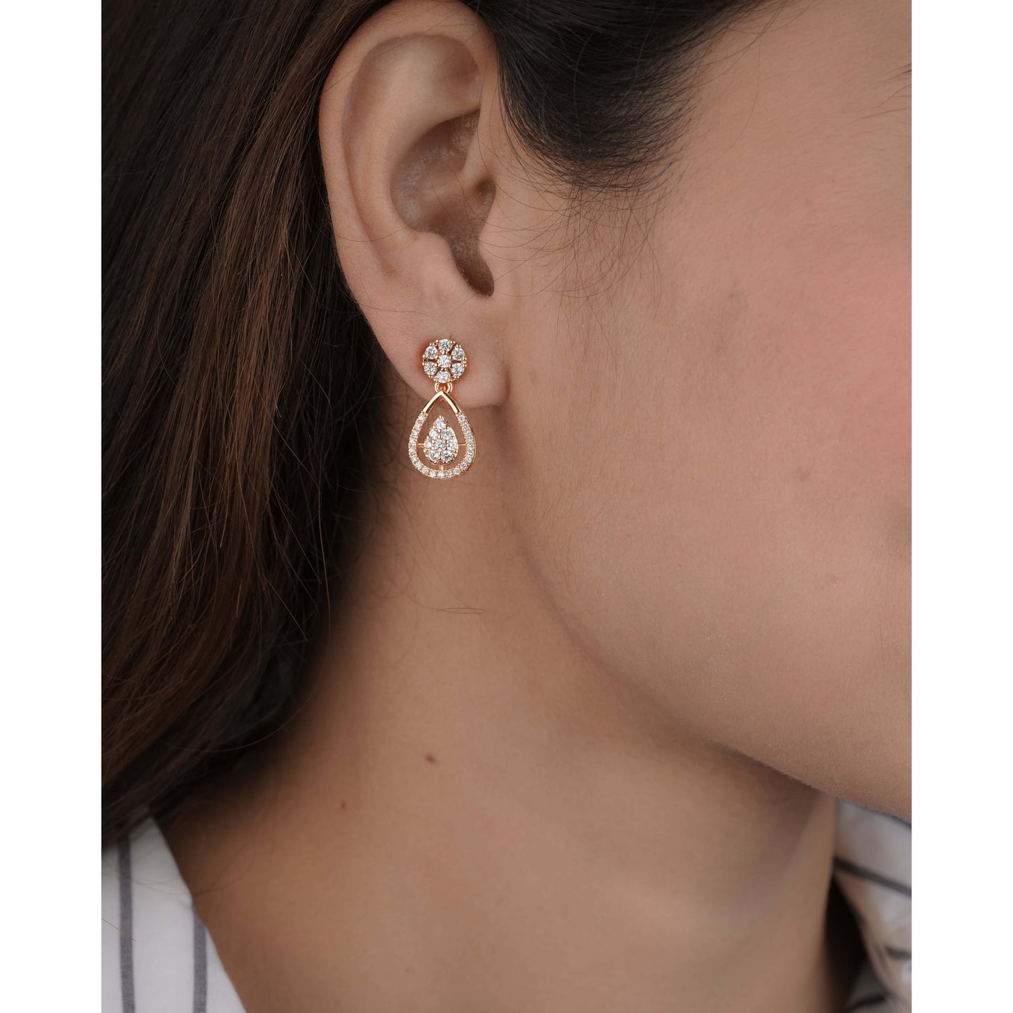 BUY 1 GET 1 FREE -American Diamond high rose gold fancy Earrings. - Earrings - Belleza Jewels
