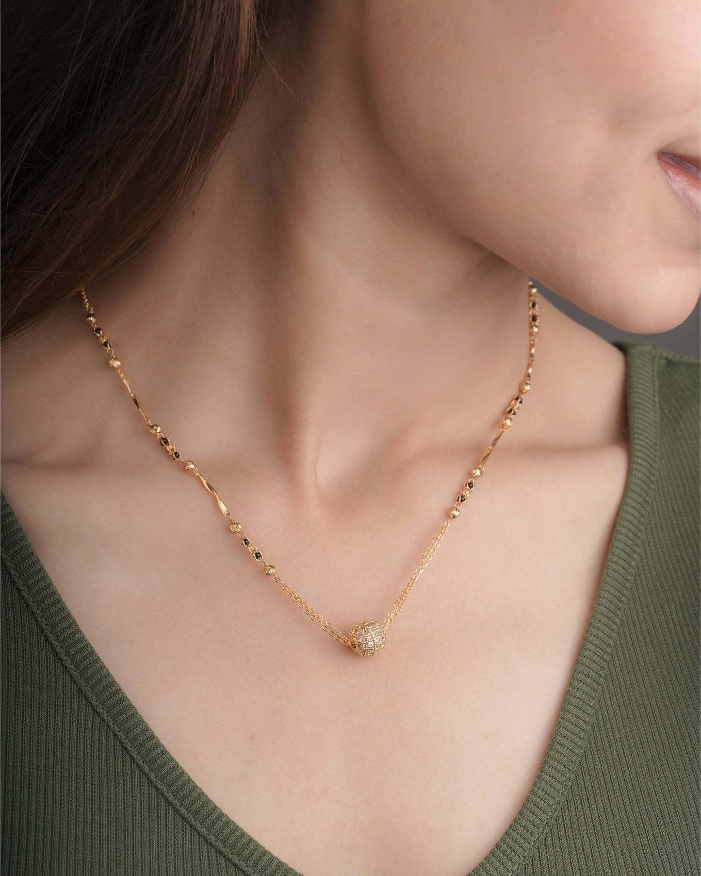 BUY 1 GET 1 FREE - American Diamond Round Ball Golden Fancy Mangalsutra - Mangalsutra - Belleza Jewels