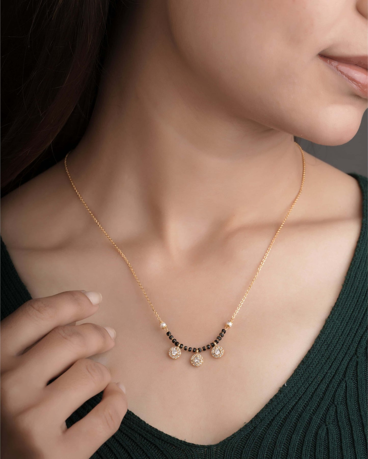 BUY 1 GET 1 FREE - American Diamond Gold Plated Delicate Fancy Mangalsutra - Mangalsutra - Belleza Jewels