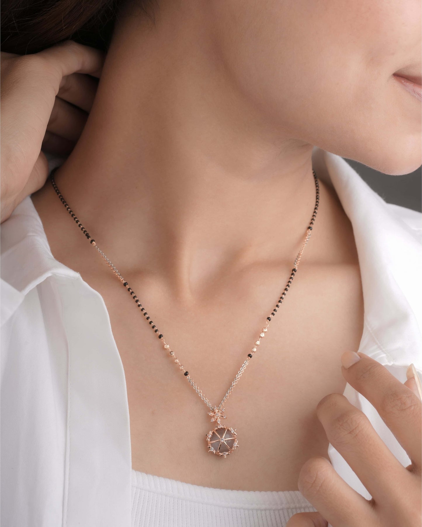 BUY 1 GET 1 FREE - American Diamond Rose Gold Plated Delicate Fancy Mangalsutra - Mangalsutra - Belleza Jewels