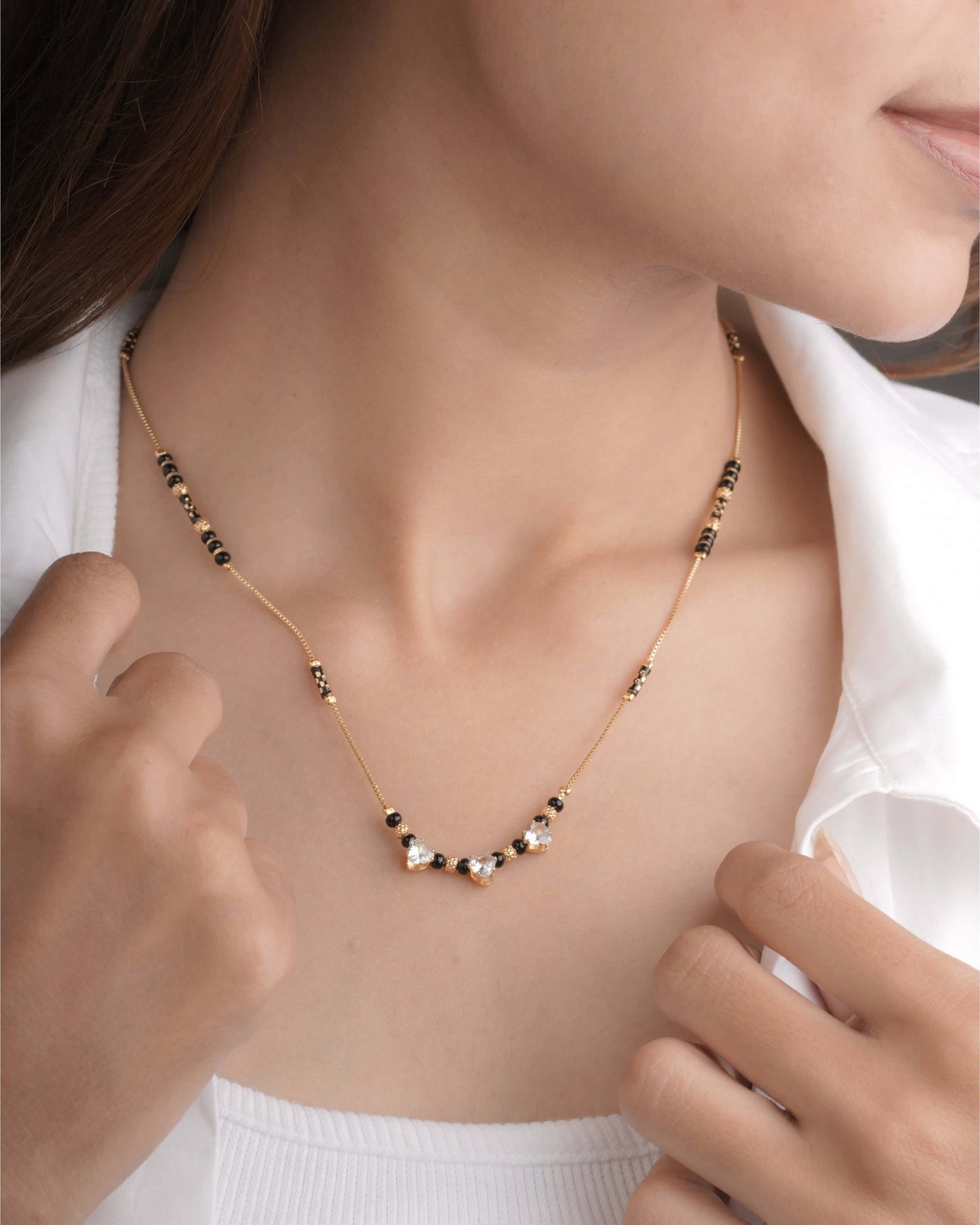 BUY 1 GET 1 FREE - American Diamond Gold Plated Fancy Delicate Mangalsutra - Mangalsutra - Belleza Jewels