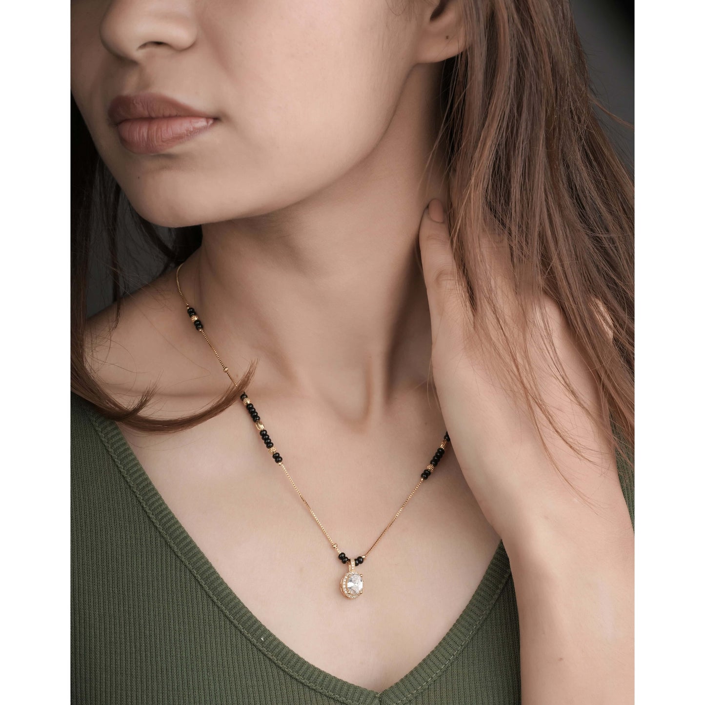 BUY 1 GET 1 FREE - American Diamond Rose gold plated Delicate fancy Mangalsutra - Mangalsutra - Belleza Jewels