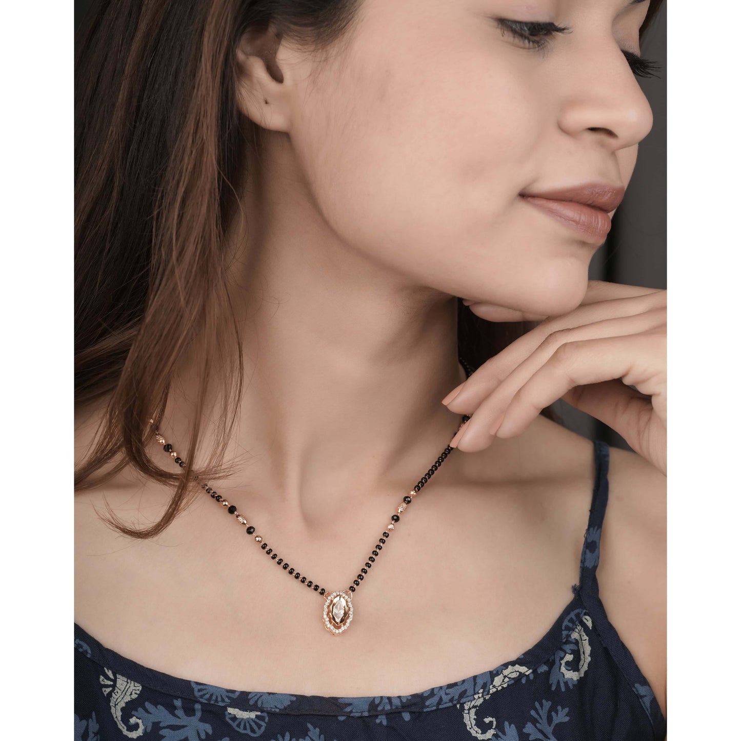 BUY 1 GET 1 FREE - American Diamond Rose Gold Plated Fancy Mangalsutra - Mangalsutra - Belleza Jewels