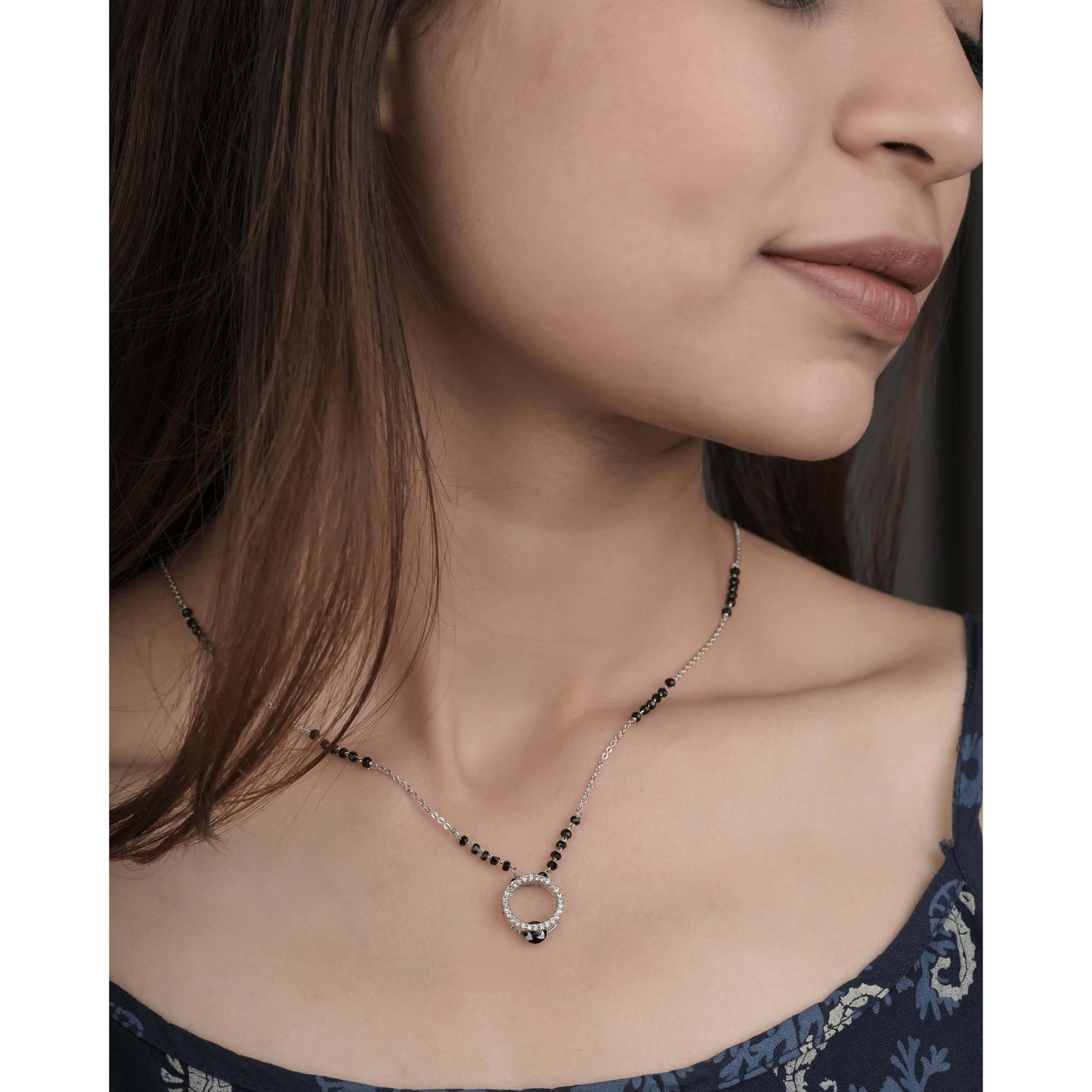 BUY 1 GET 1 FREE - American Diamond Round shape silver plated Fancy Mangalsutra - Mangalsutra - Belleza Jewels
