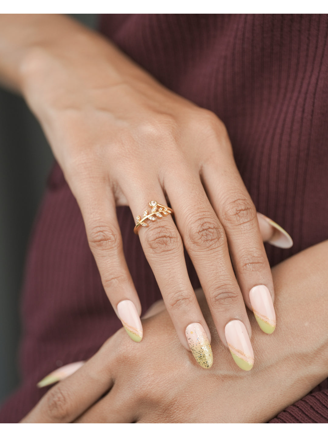 American Diamond Gold Fancy Adjustable Ring