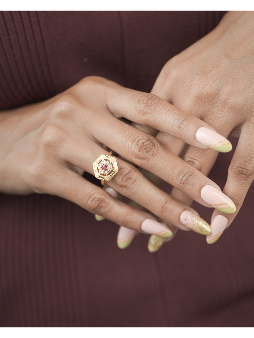 Fancy Americn Diamond Gold Plated Adjustable Ring