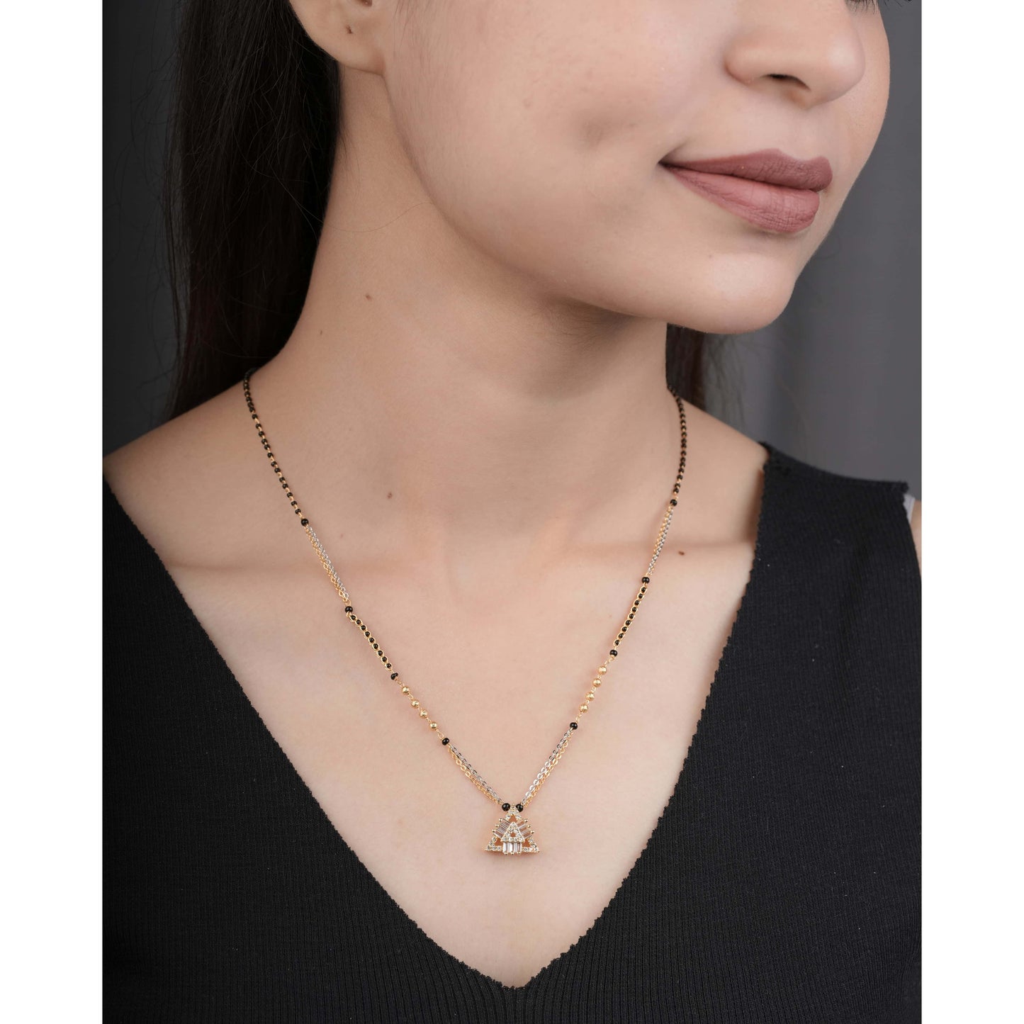 BUY 1 GET 1 FREE - American Diamond Rose Gold Fancy Mangalsutra - Mangalsutra - Belleza Jewels