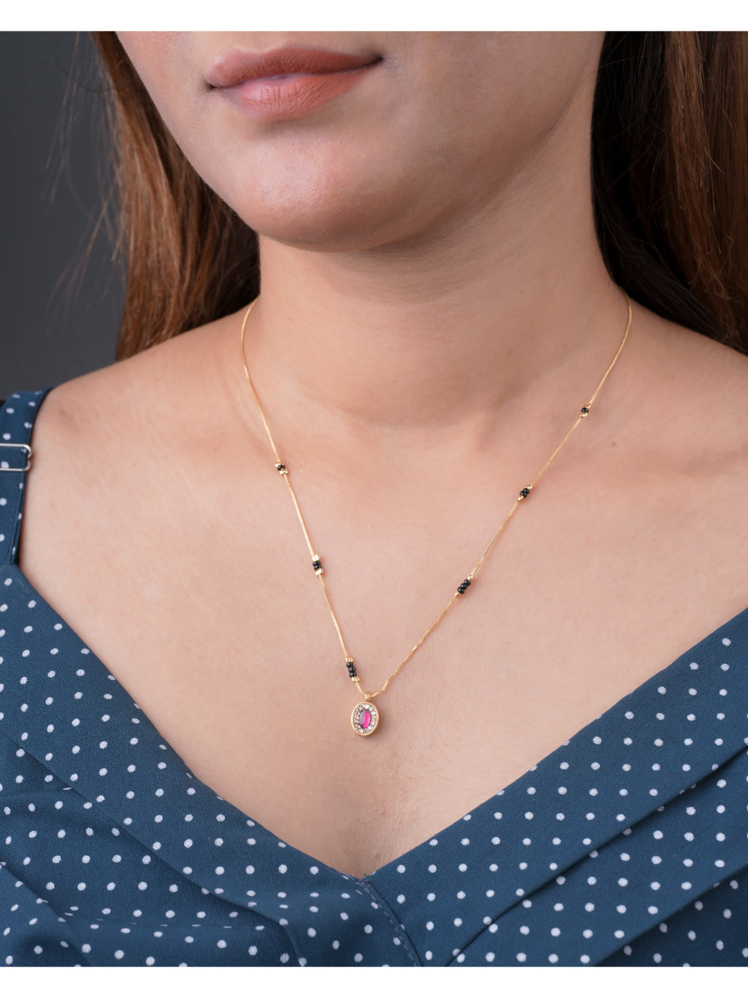 Buy 1 Get 1 Free - American Diamond Fancy Ruby Gold Plated Mangalsutra