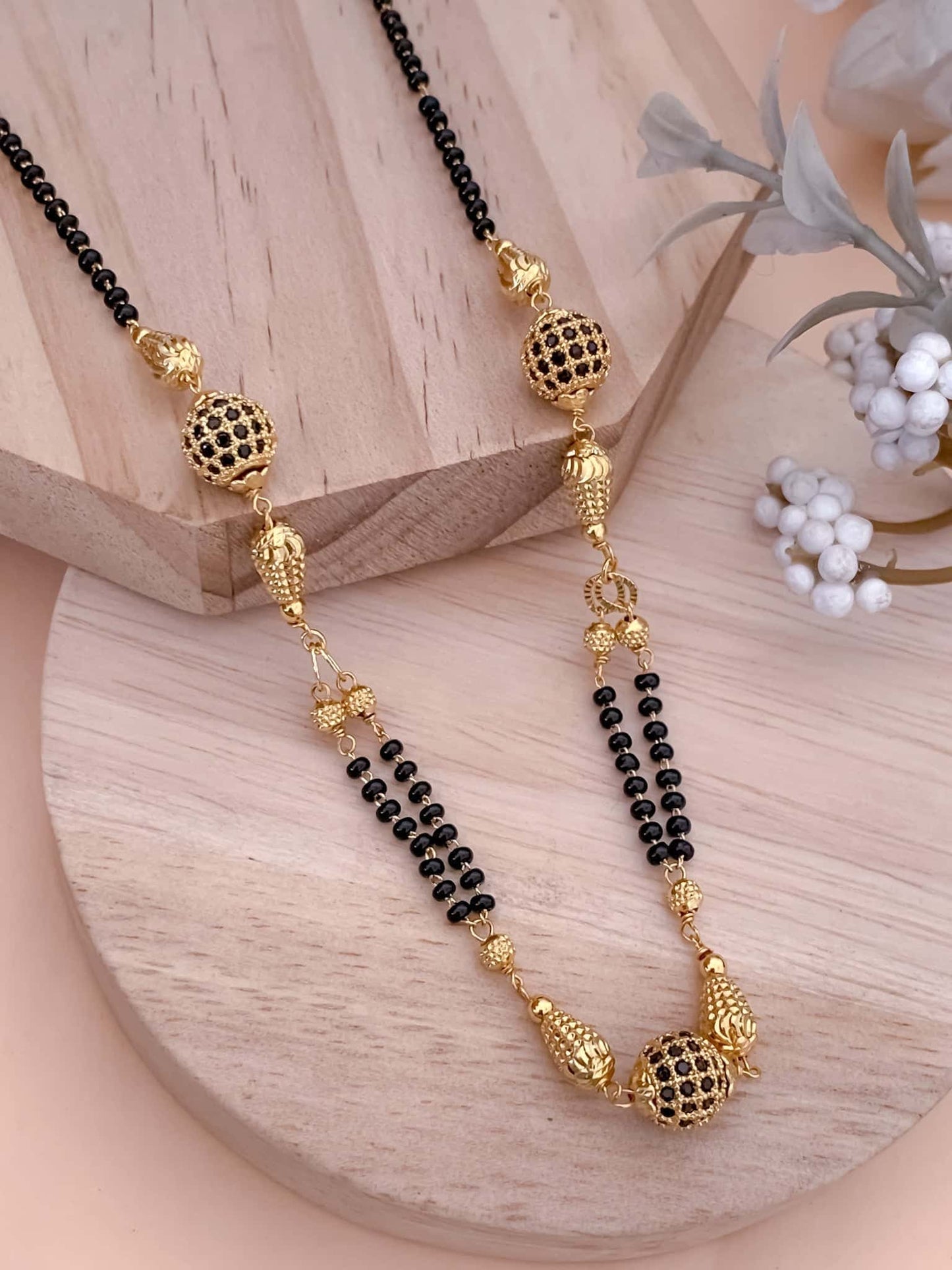 BUY 1 GET 1 FREE - American Black Diamond Round Ball Fancy Delicate Mangalsutra - Mangalsutra - Belleza Jewels