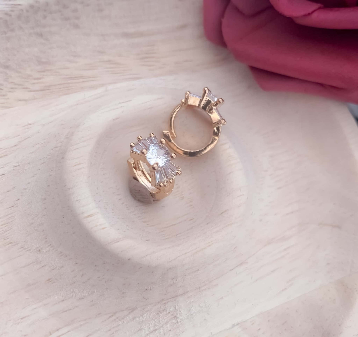 BUY 1 GET 1 FREE -American Chowki Diamond With White Stone Delicate Rose Gold Baali Earring - Earrings - Belleza Jewels