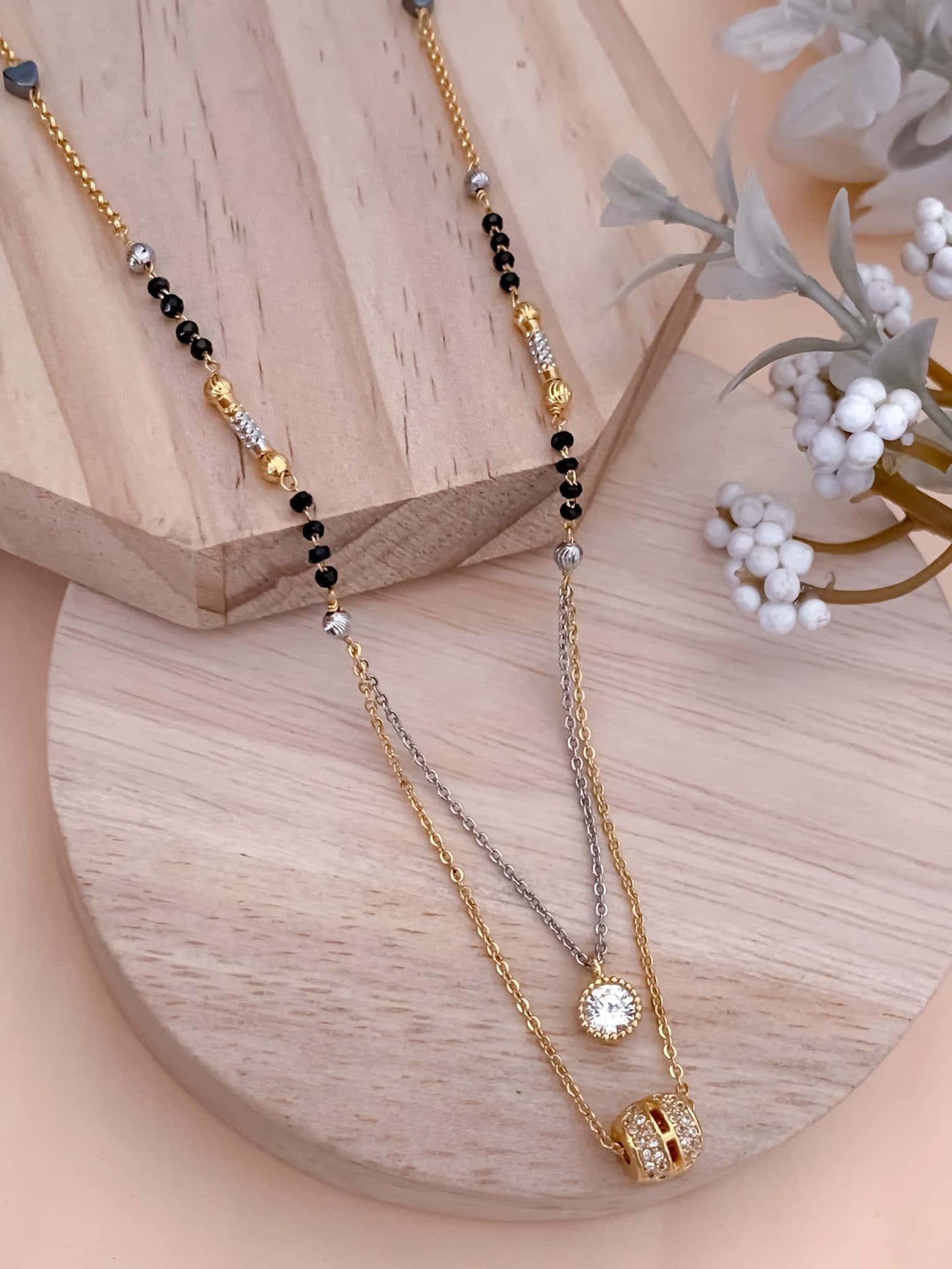 BUY 1 GET 1 FREE - American Diamond Double Step Tutone Fancy Mangalsutra - Mangalsutra - Belleza Jewels