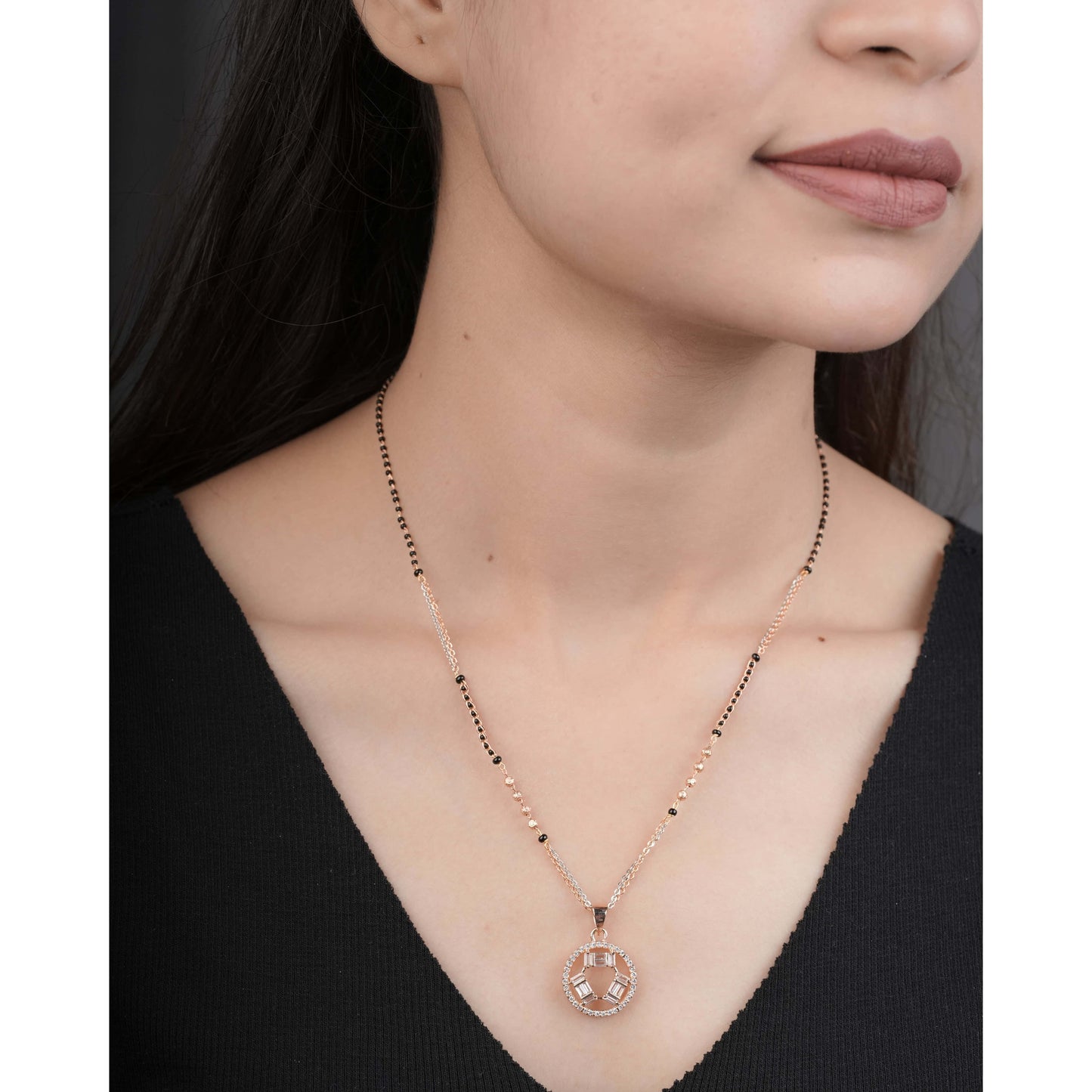 BUY 1 GET 1 FREE - American Diamond Rose Gold Plated Delicate Fancy Mangalsutra - Mangalsutra - Belleza Jewels