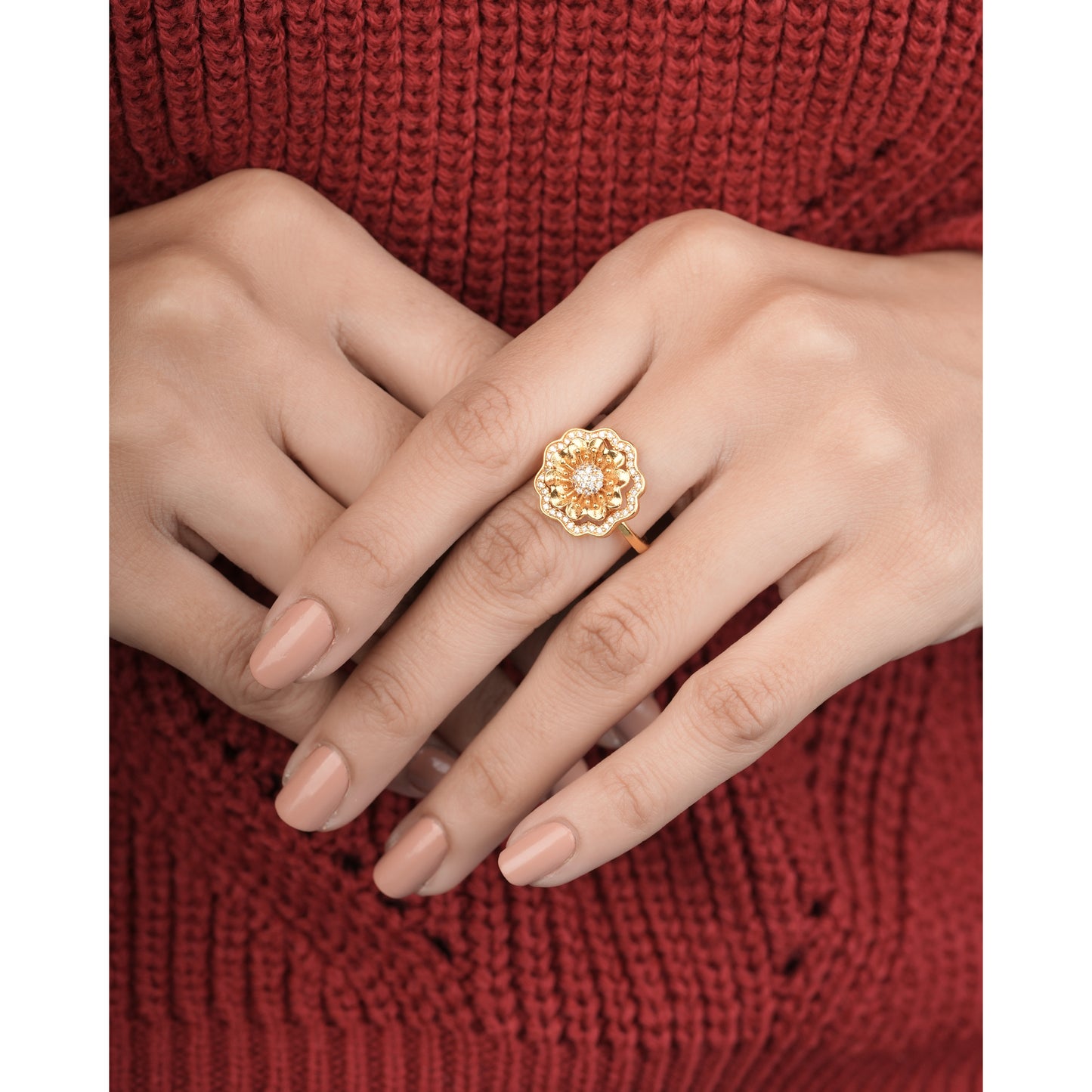 American Diamond High gold Flower shape delicate ring - finger ring - Belleza Jewels
