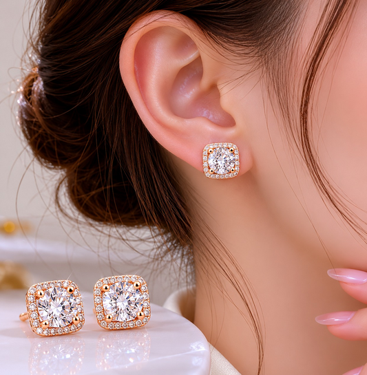 Buy 1 Get 1 Free -American Diamond Rose Gold Fancy Earrings
