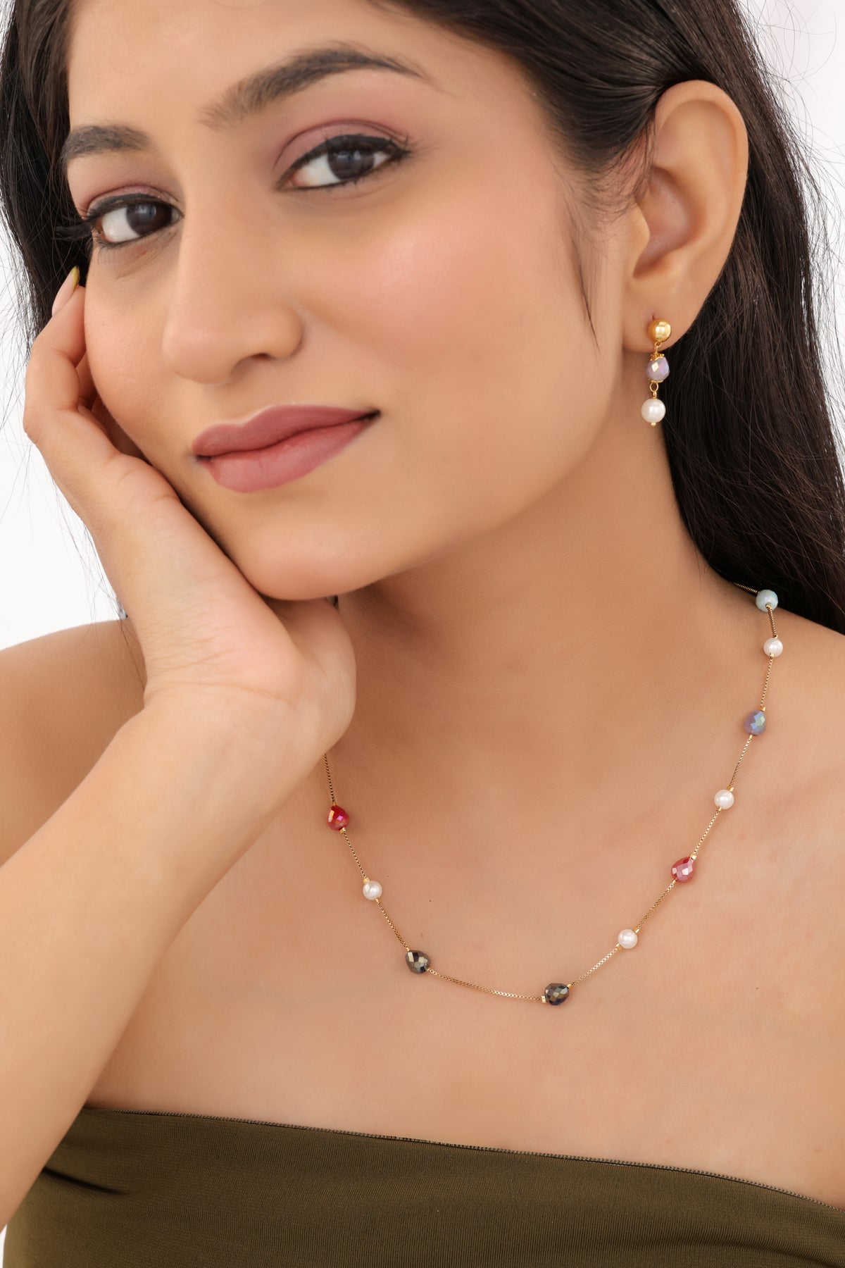 High Gold Fancy Crystal Chain with Earring -  - Belleza Jewels