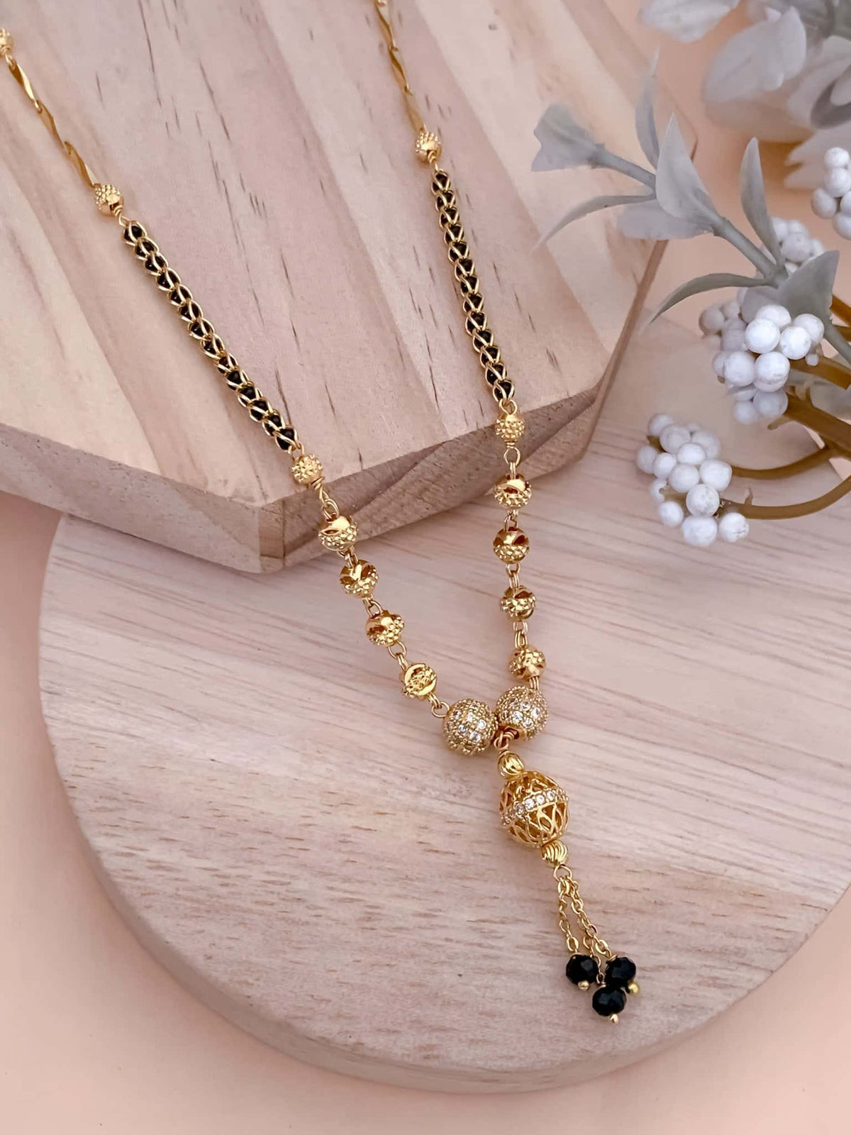 BUY 1 GET 1 FREE - American Diamond Fancy High Gold Hanging Mangalsutra - Mangalsutra - Belleza Jewels