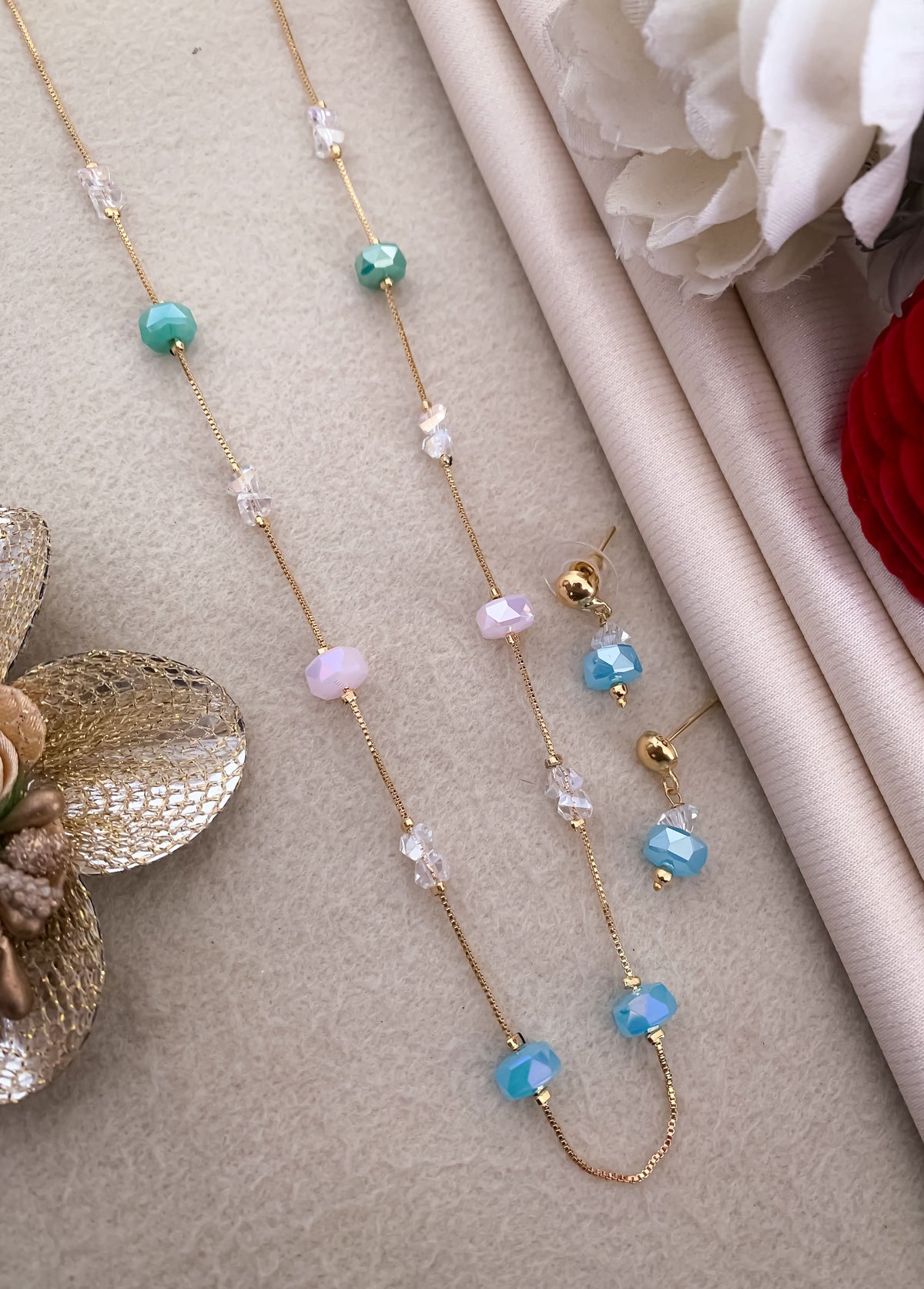 Fancy High Gold Crystal Western Mala Set - Western Mala Set - Belleza Jewels