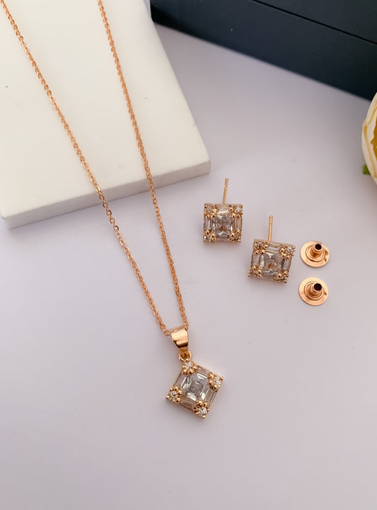 Rose Gold Pleted ColourFull Pendant Set Belleza Jewels