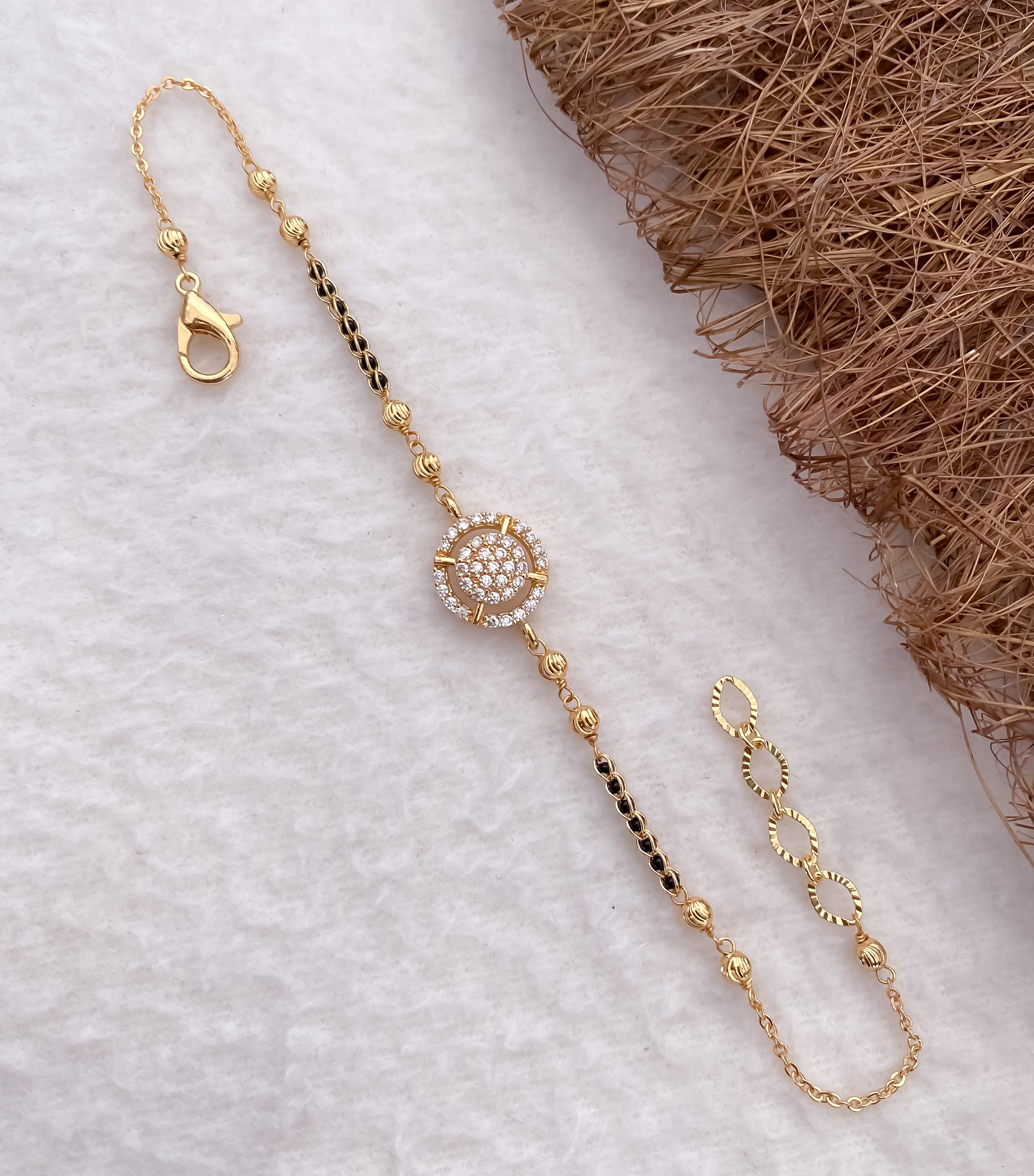 American Diamond Golden Delicate Hand Mangalsutra - Belleza Jewels