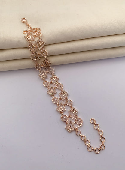American Diamond Rose Gold Silver And Gold Plated Fancy Chowki Diamond Bracelet - Bracelet - Belleza Jewels