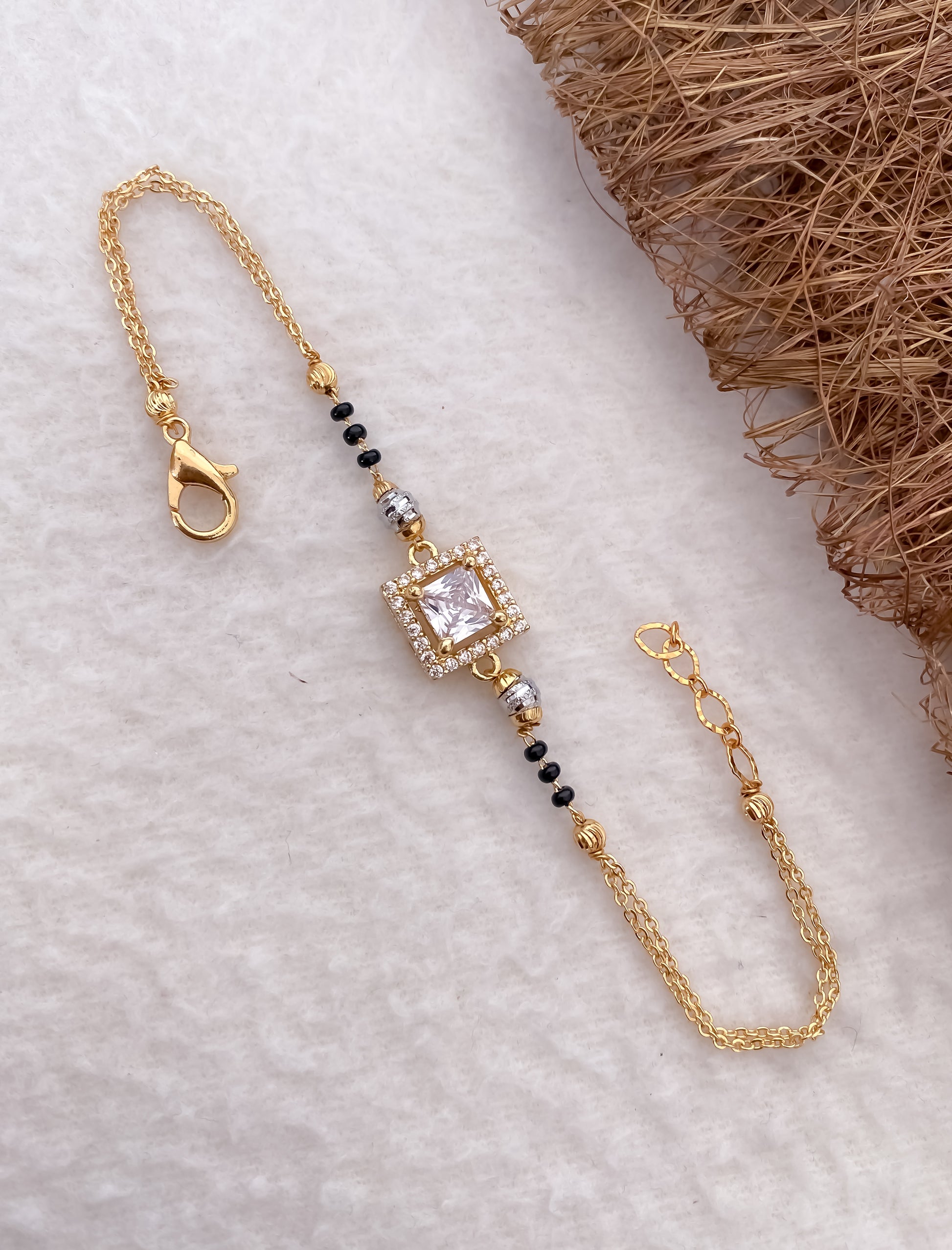 American Diamond Square Shape High Gold Famcy Hand Mangalsutra - Belleza Jewels