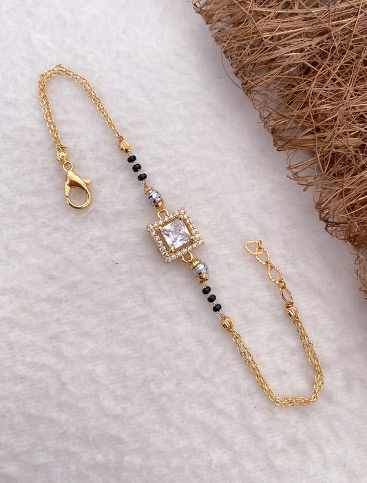 American Diamond Square Shape High Gold Famcy Hand Mangalsutra - Belleza Jewels