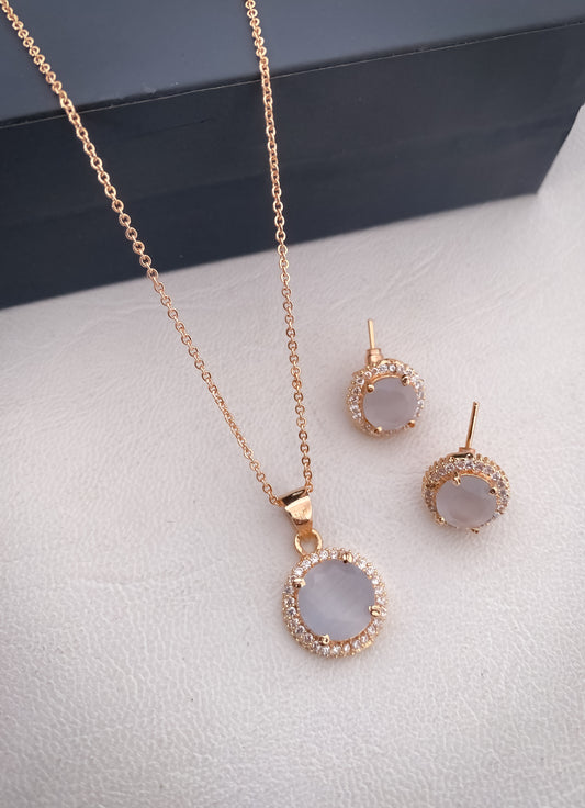 American Diamond Rose Gold Plated All Colour Pendant Set - Belleza Jewels