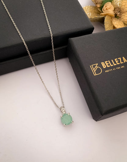 American Diamond Silver Round Single Stone multiple Colour Delicate Chain Pendant - Chain Pendal - Belleza Jewels