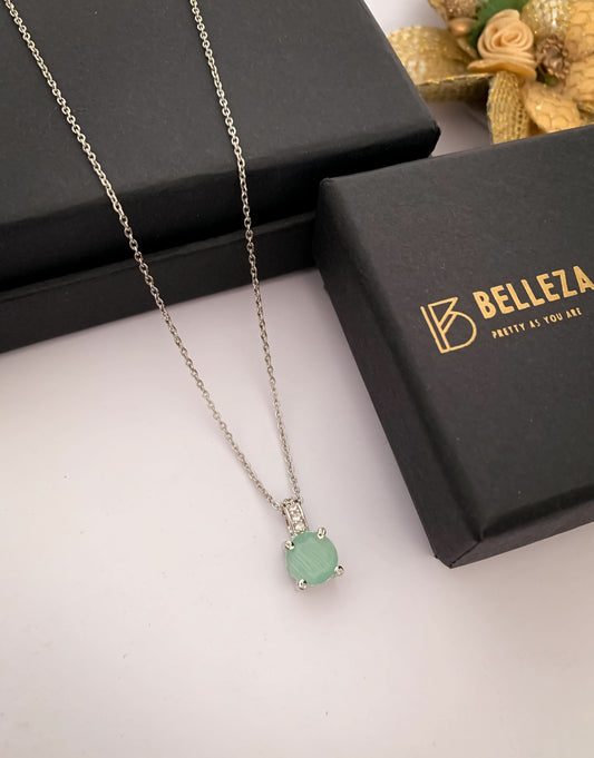 American Diamond Silver Round Single Stone multiple Colour Delicate Chain Pendant - Chain Pendal - Belleza Jewels