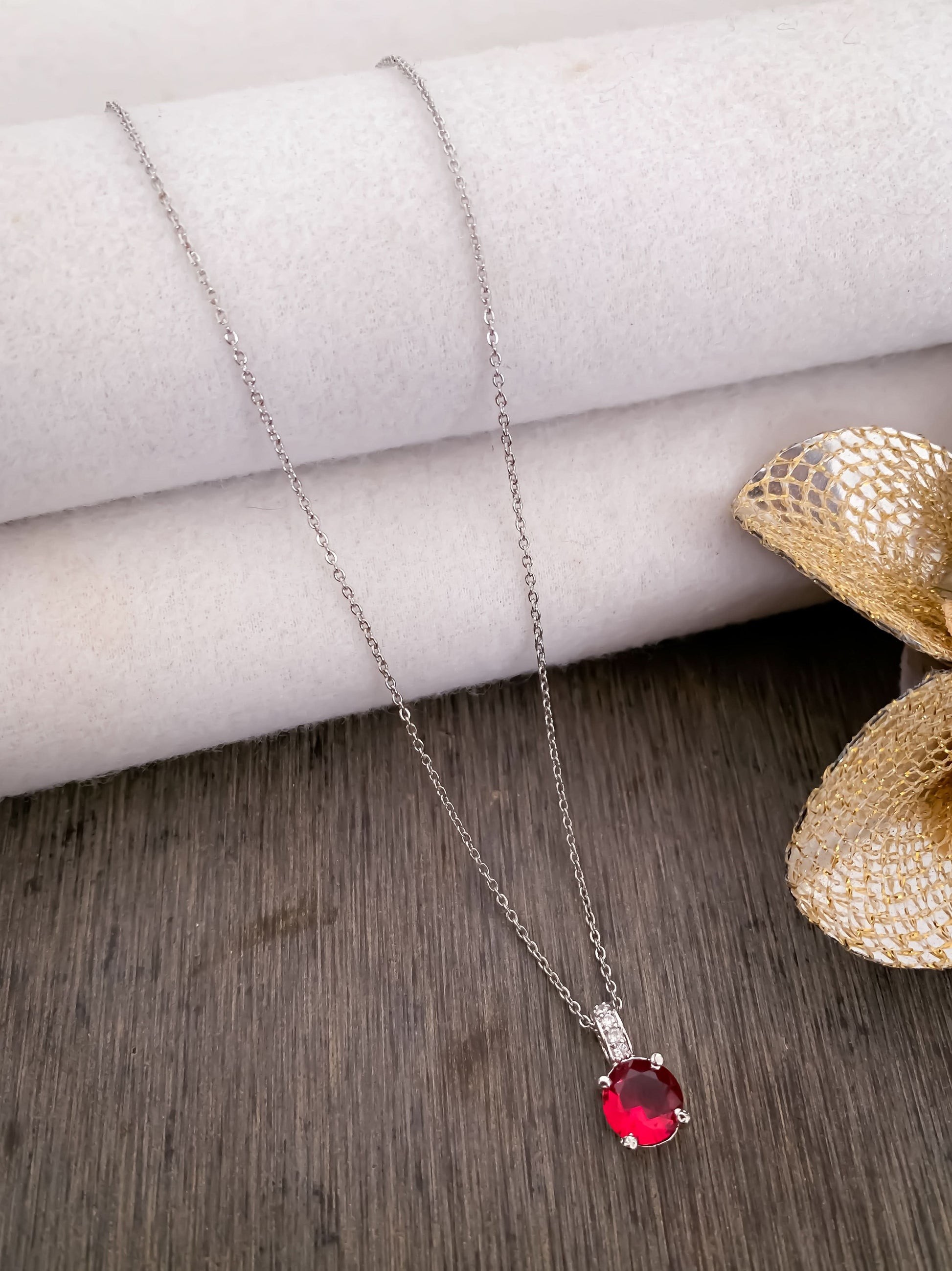 American Diamond Silver Round Single Stone multiple Colour Delicate Chain Pendant - Chain Pendal - Belleza Jewels