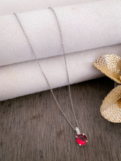 American Diamond Silver Round Single Stone multiple Colour Delicate Chain Pendant - Chain Pendal - Belleza Jewels