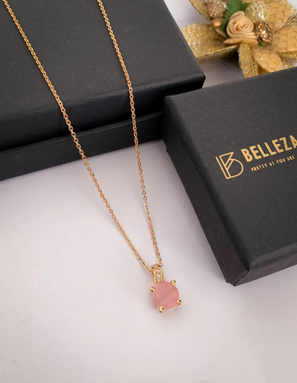 American Diamond Rose Gold Round Single Stone multiple Colour Delicate Chain Pendant - Chain Pendal - Belleza Jewels