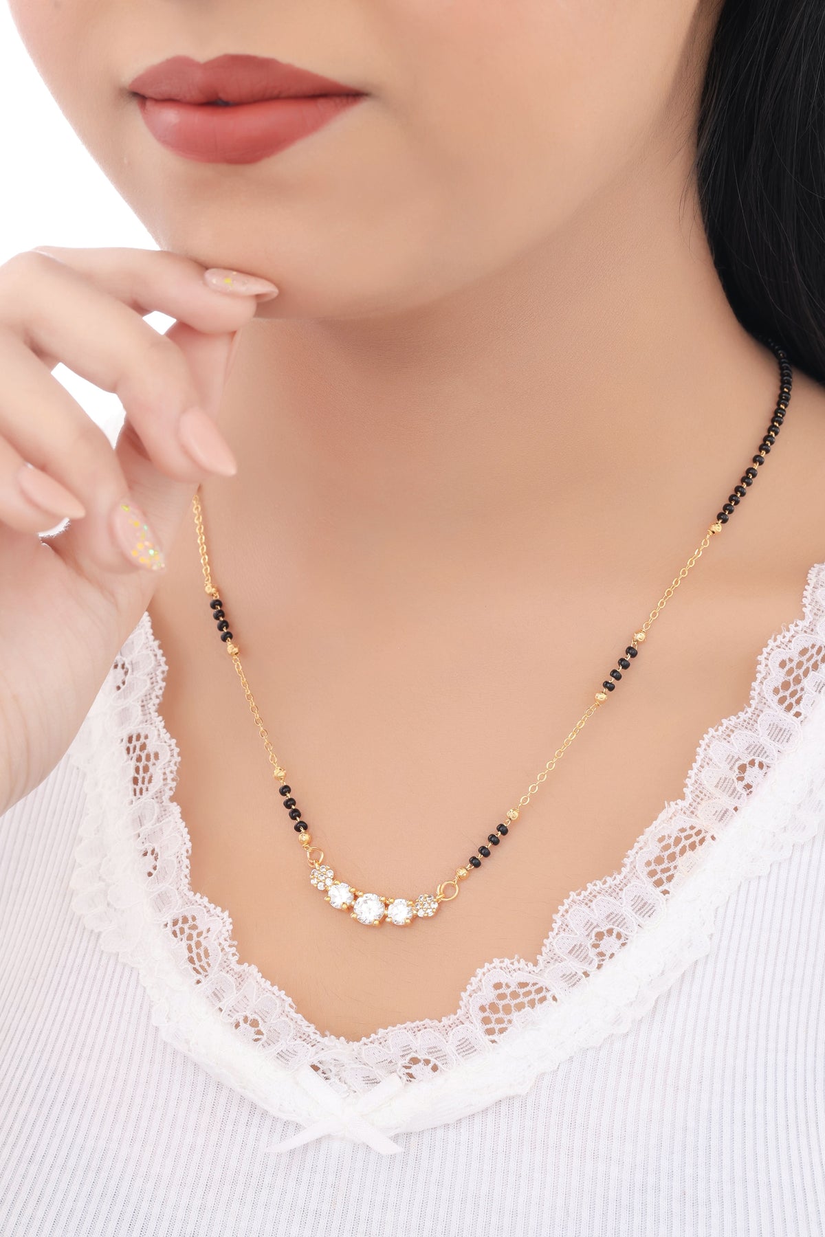 Buy 1 Get 1 Free - Crystal Trio Curve Minimal Mangalsutra - Mangalsutra - Belleza Jewels