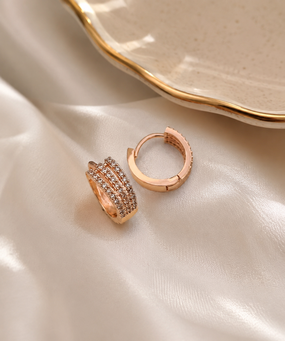 American Diamond Fancy Delicate Rose Gold Bali Earrings