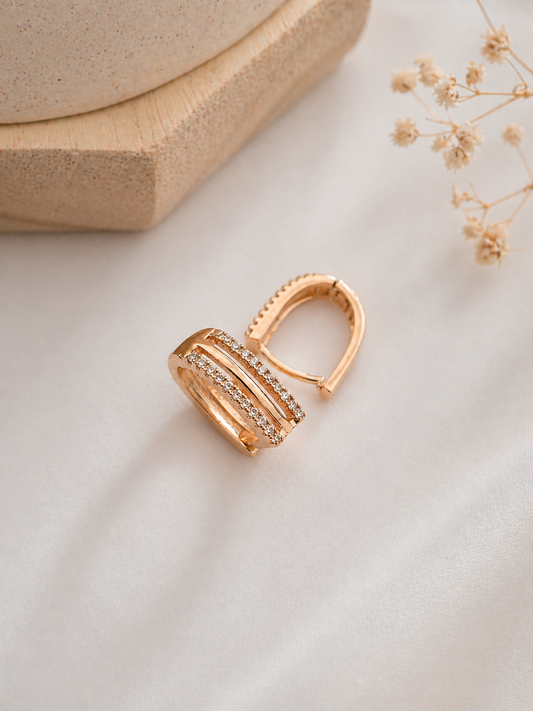 Buy 1 Get 1 Free-American Diamond Nice Design Double Line Diamond Rose Gold Baali Earrings