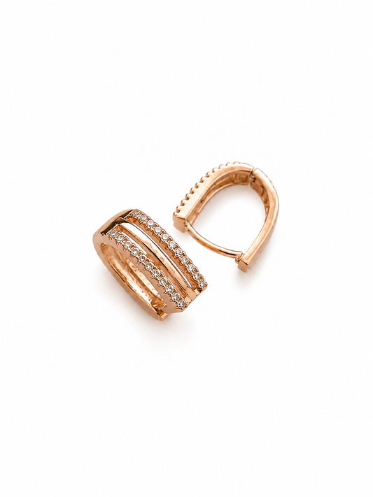 Buy 1 Get 1 Free-American Diamond Nice Design Double Line Diamond Rose Gold Baali Earrings