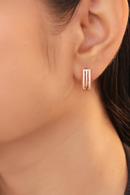 Buy 1 Get 1 Free-American Diamond Nice Design Double Line Diamond Rose Gold Baali Earrings