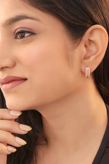 Buy 1 Get 1 Free-American Diamond Nice Design Double Line Diamond Rose Gold Baali Earrings