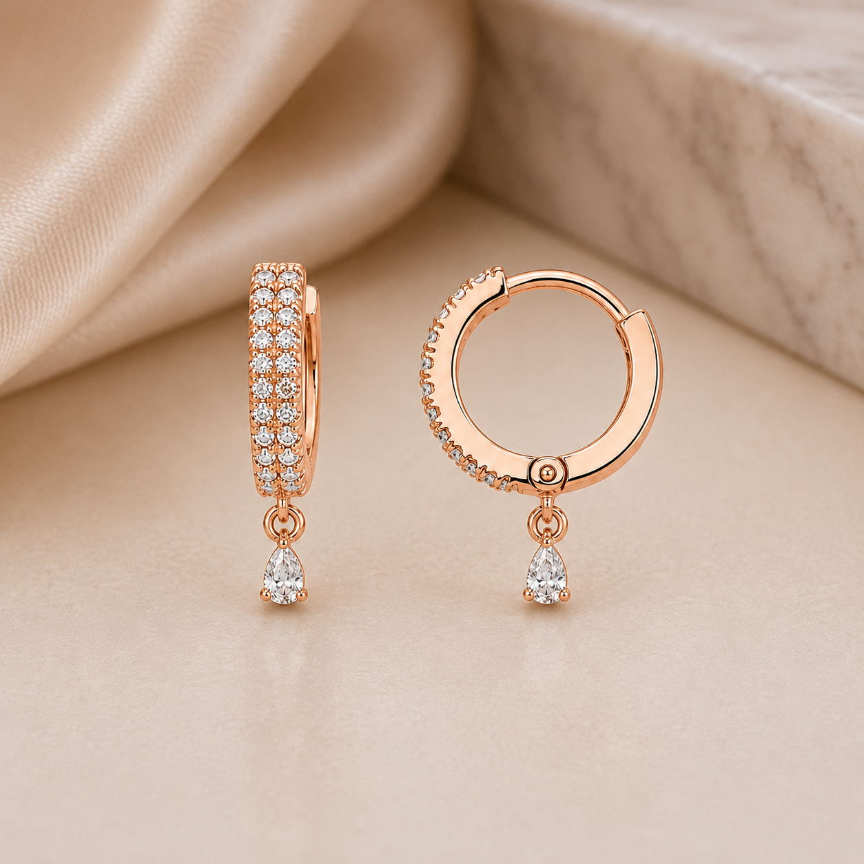 American Diamond Rose Gold Hanging Baali Earring
