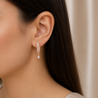 American Diamond Rose Gold Hanging Baali Earring