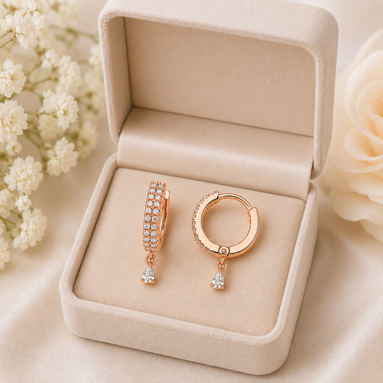 American Diamond Rose Gold Hanging Baali Earring