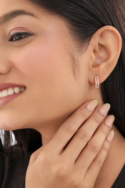 Buy 1 Get 1 Free -American Double Line Diamond Rose Gold Fancy Delicate Earrings Baali