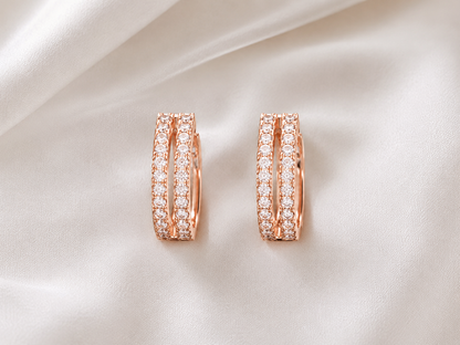 American Double Line Diamond Rose Gold Fancy Delicate Earrings Baali
