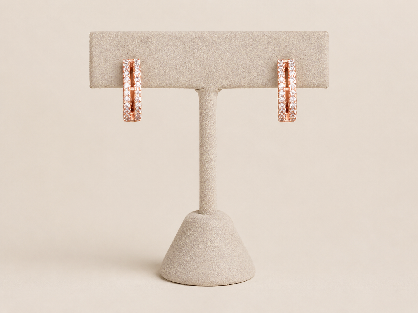 American Double Line Diamond Rose Gold Fancy Delicate Earrings Baali