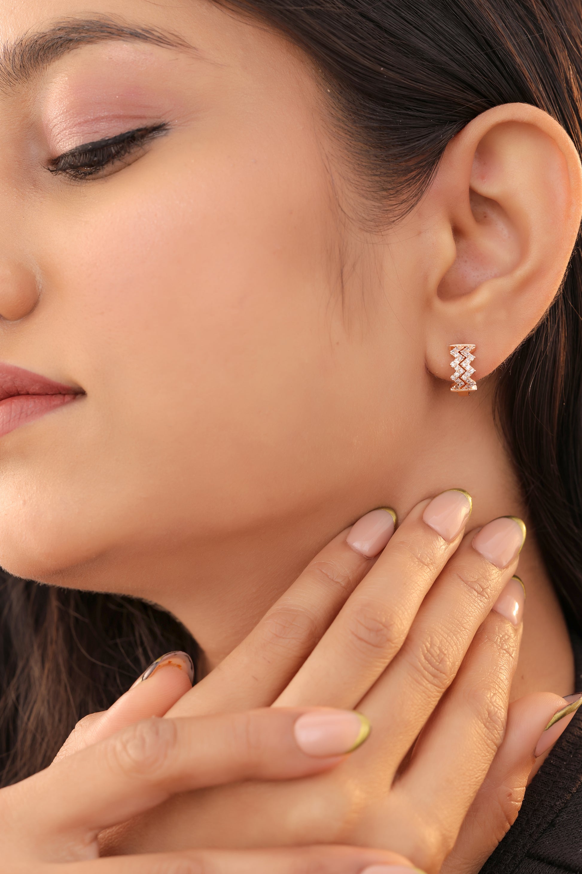 Buy 1 Get 1 Free -American Diamond Rose Gold Pleted Fancy Delicate Bali Earring - Earrings - Belleza Jewels