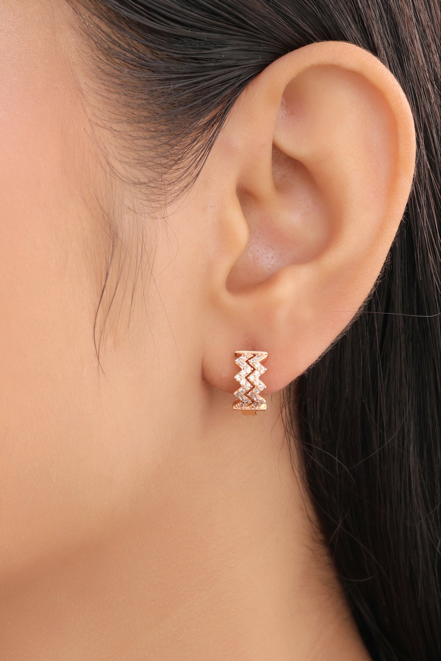 Buy 1 Get 1 Free -American Diamond Rose Gold Pleted Fancy Delicate Bali Earring - Earrings - Belleza Jewels