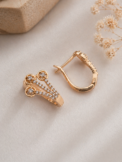 Buy 1 Get 1 Free -American Diamond Fancy Royal Look Rose Gold Bali Earrings