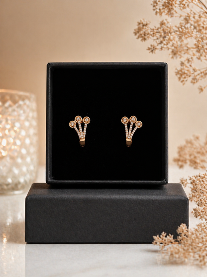 Buy 1 Get 1 Free -American Diamond Fancy Royal Look Rose Gold Bali Earrings