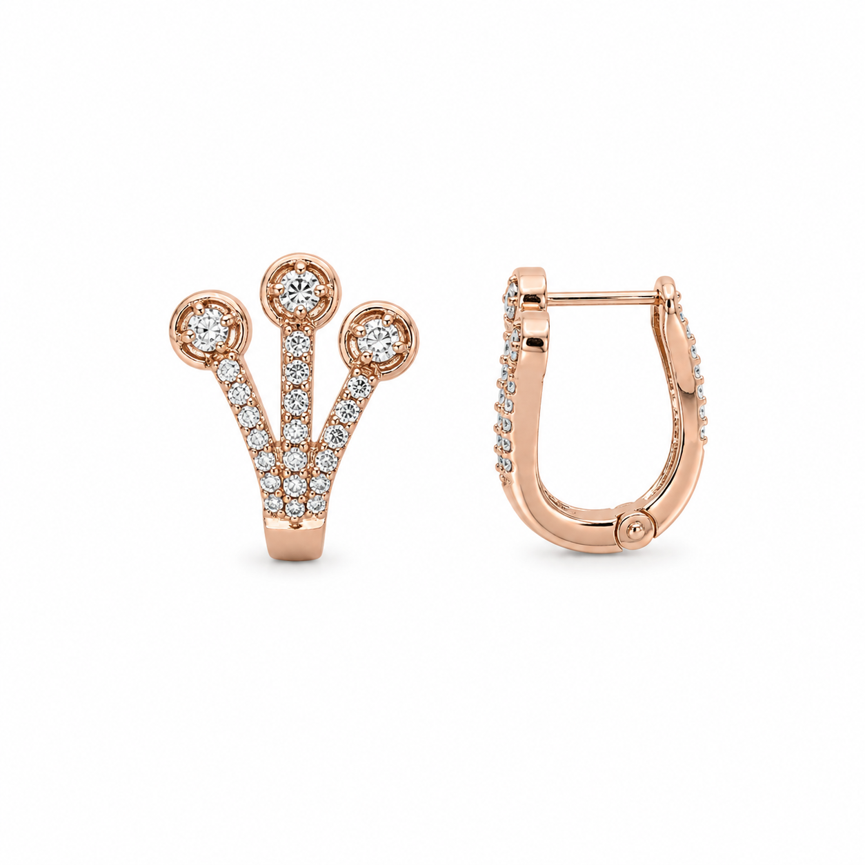 Buy 1 Get 1 Free -American Diamond Fancy Royal Look Rose Gold Bali Earrings